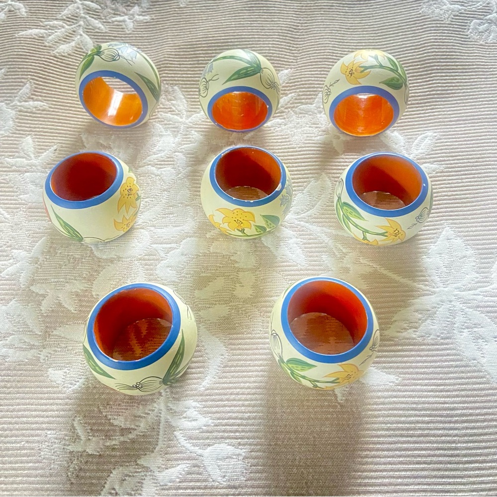 Vintage Floral Painted Napkin Rings